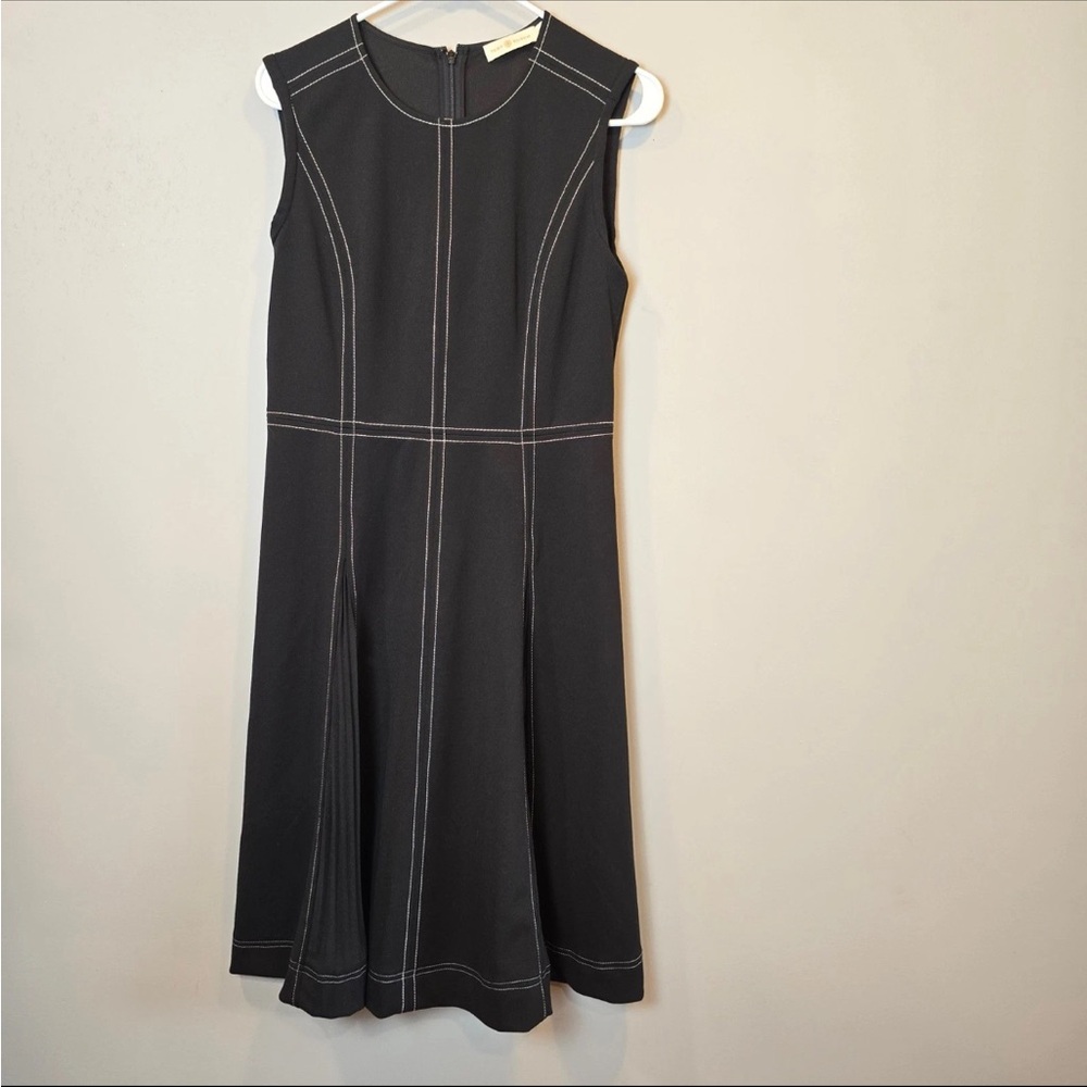 Tory Burch Pleated Black Dress with White Stitching
